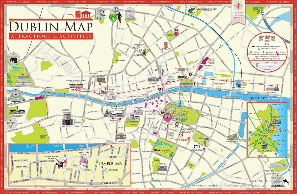 kat jeyografik nan dublin iland atraksyon touris