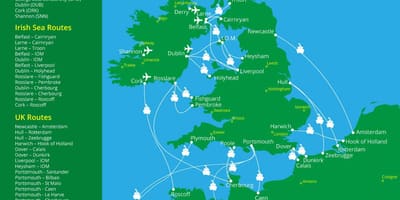 Kat jeyografik nan kote tren travèse ferry nan iland